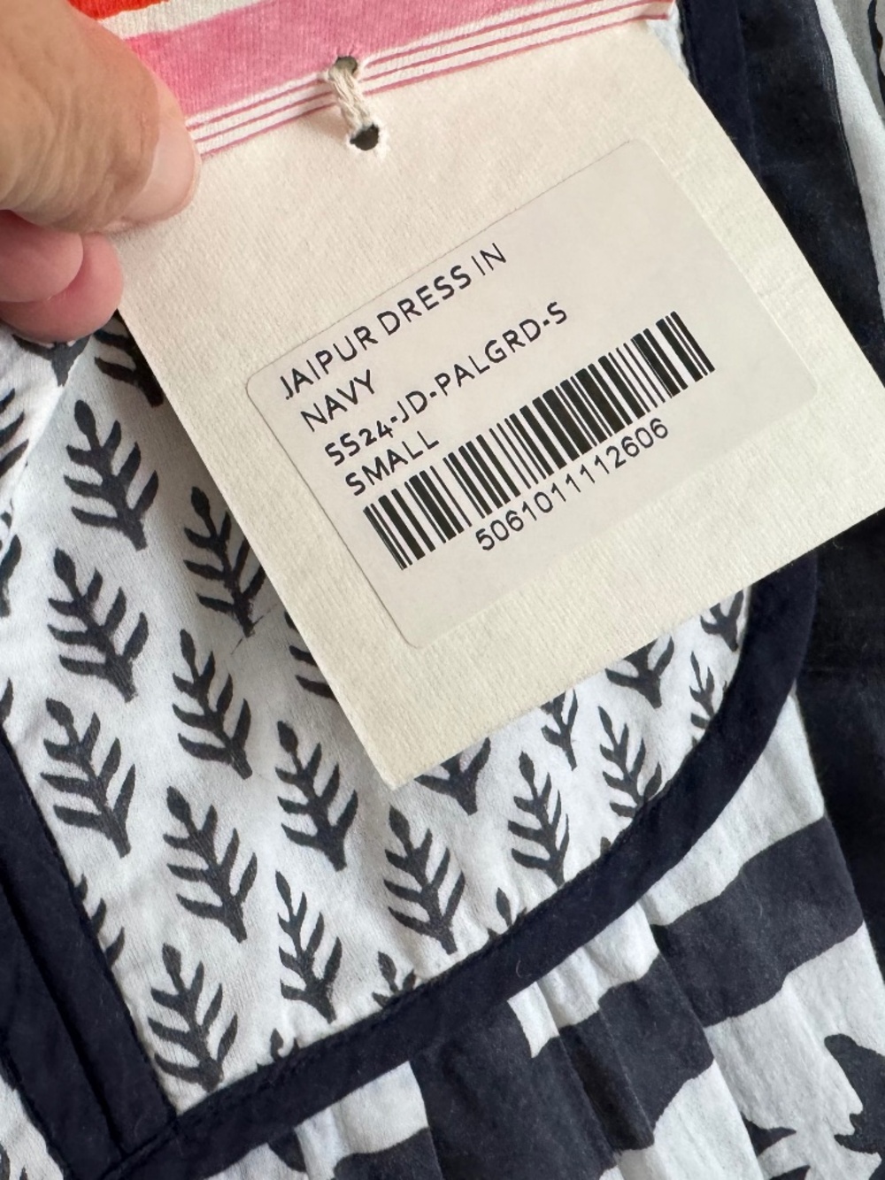 SZ BLOCKPRINTS, HAND BLOCKED/PRINTED, JAIPUR DRESS IN NAVY PALLADIO GRID - Picture 4 of 16